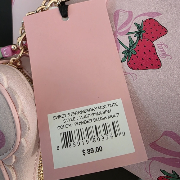 NWT Juicy Couture Sweet Strawberry Mini Tote - Powder Blush Multi - Picture 5 of 5